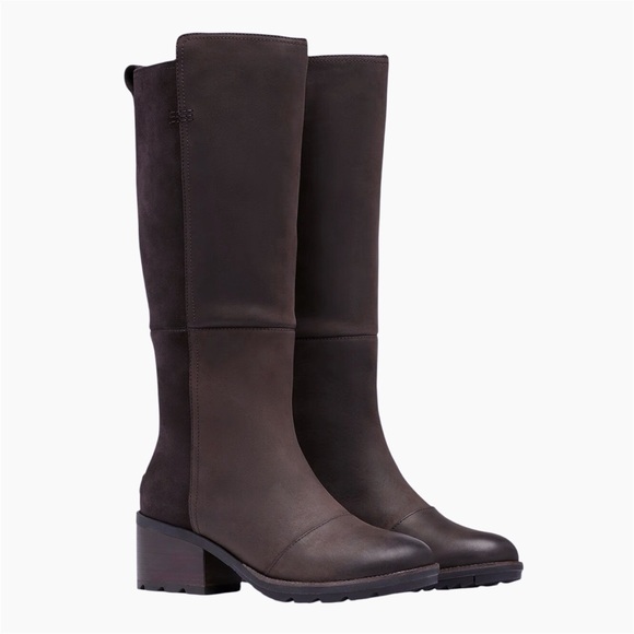 SOREL | Cate Tall Leather Block Heel Boots in Blackened Brown | 8.5 - Picture 14 of 14